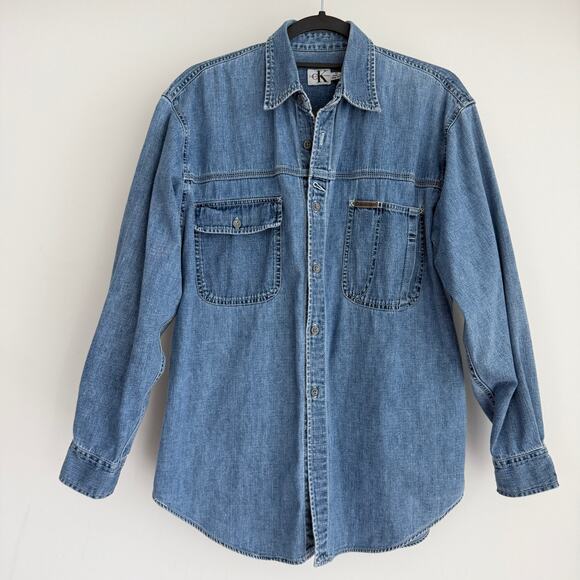 Vintage Calvin Klein 90s denim oversized button front shirt - Picture 8 of 14